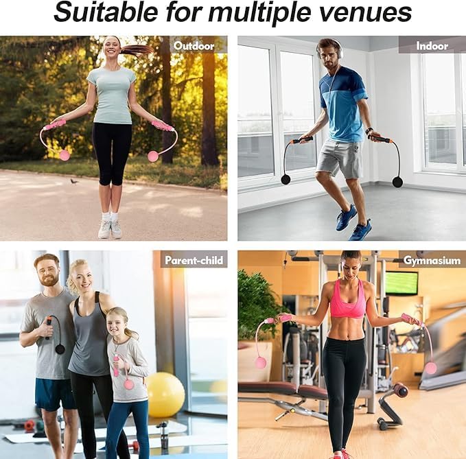 Image of Wireless Cordless Jump Rope for Men & Women - Adjustable Skipping Rope with Weighted Balls | No Tangle Indoor Workout for Cardio, Fat Burn, Weight Loss & Fitness Training (Blue)