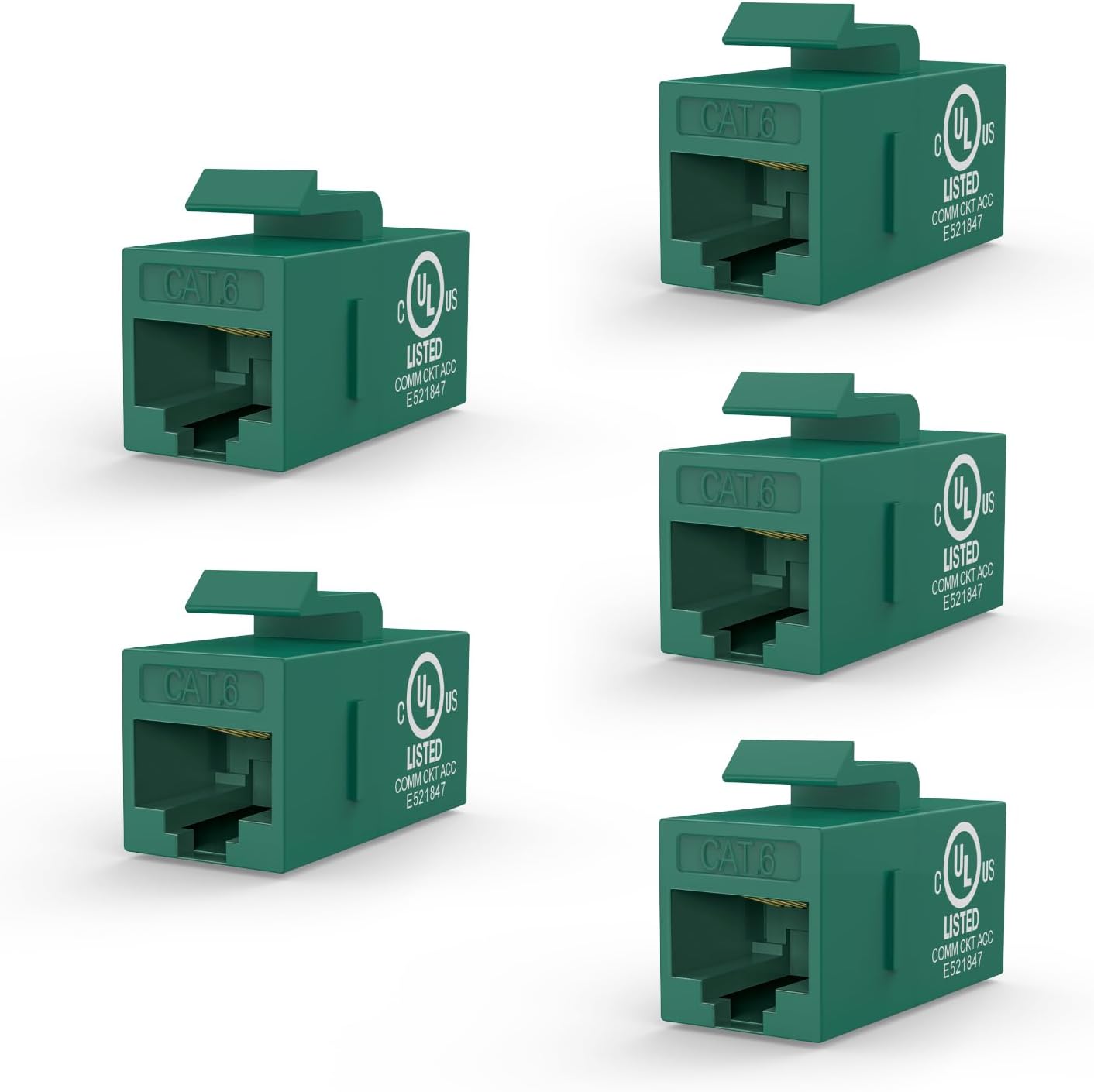 VCE UL-Listed CAT6 Keystone Coupler 5-Pack, Ethernet Coupler Female to Female, RJ45 Coupler for CAT6/CAT5e/CAT5, Keystone Jack, Green