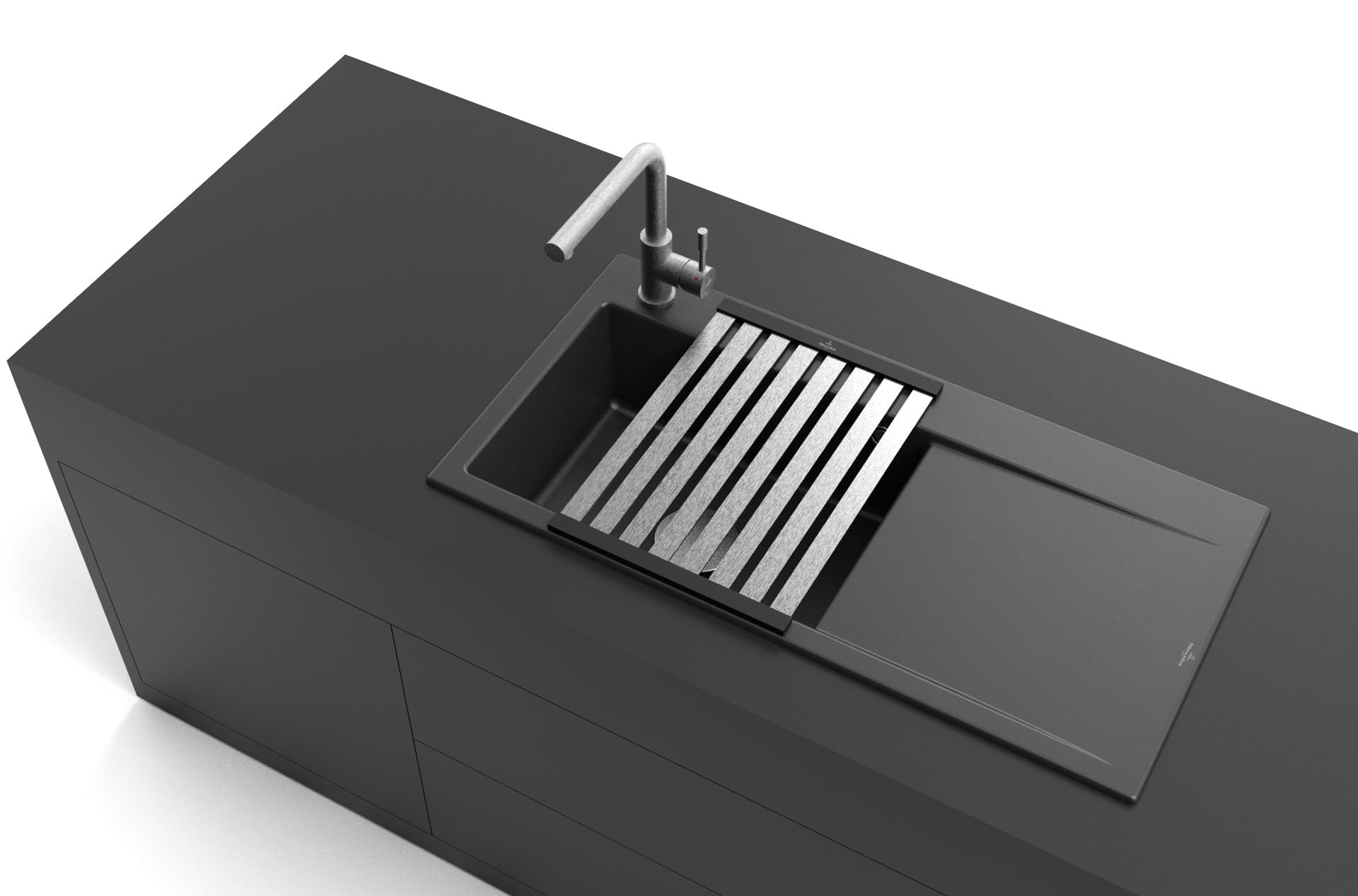 Villeroy & Boch Abtropfgitter, eckig – Metall-Optik | Faltbare und abnehmbare Abtropfmatte über dem Spülbecken, aus Aluminium, 9K130071