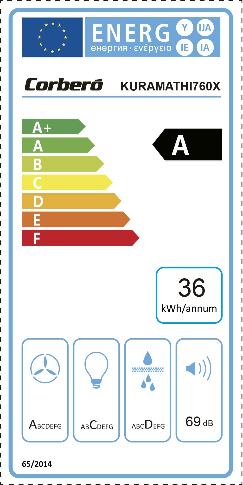 Corberó KURAMATHI760X Okap Kuchenny Piramide Inox 70 cm 621 m³/h 165 W 3 prędkości Filtry Aluminiowe