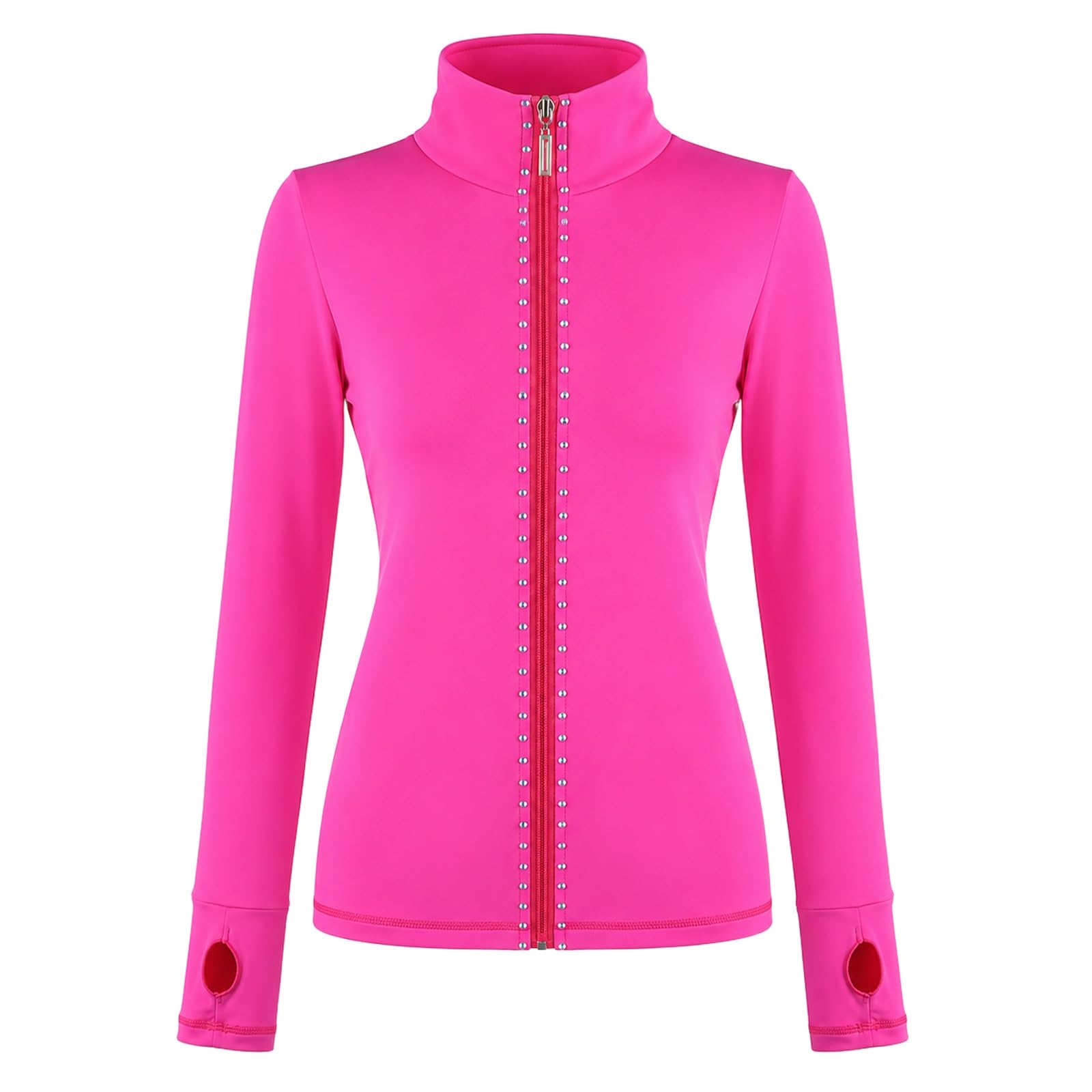 Eiskunstlauf-Aufwärmjacke mit Strass-Reißverschluss und Daumenlöchern