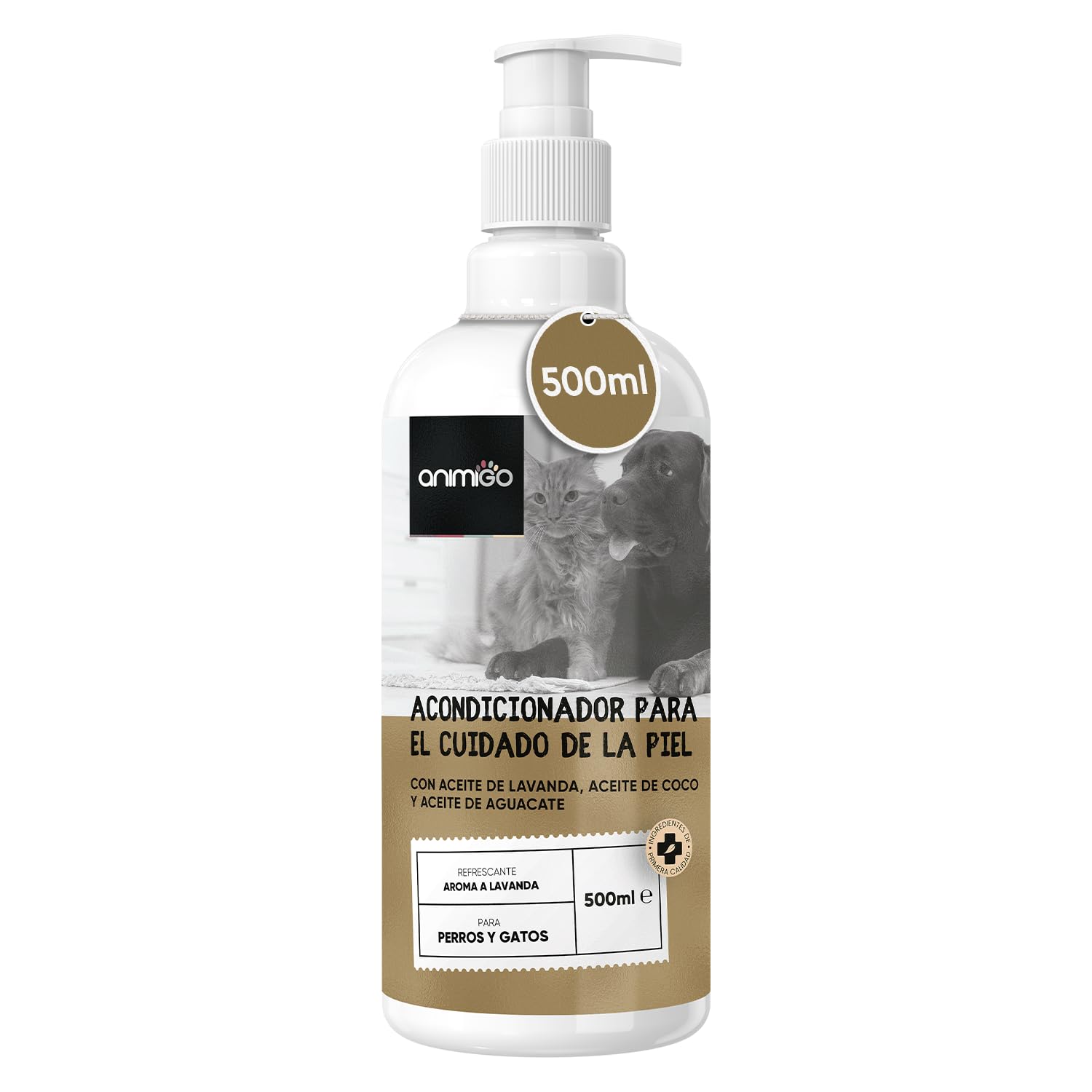 Acondicionador para Perros y Gatos 500ml, Hidratante y Desenredante Para Pieles Sensibles, Suavizante para Todo Tipo de Pelaje y Razas con Alergias y Nudos, Hipoalergénico con Aceite de Coco y Lavanda