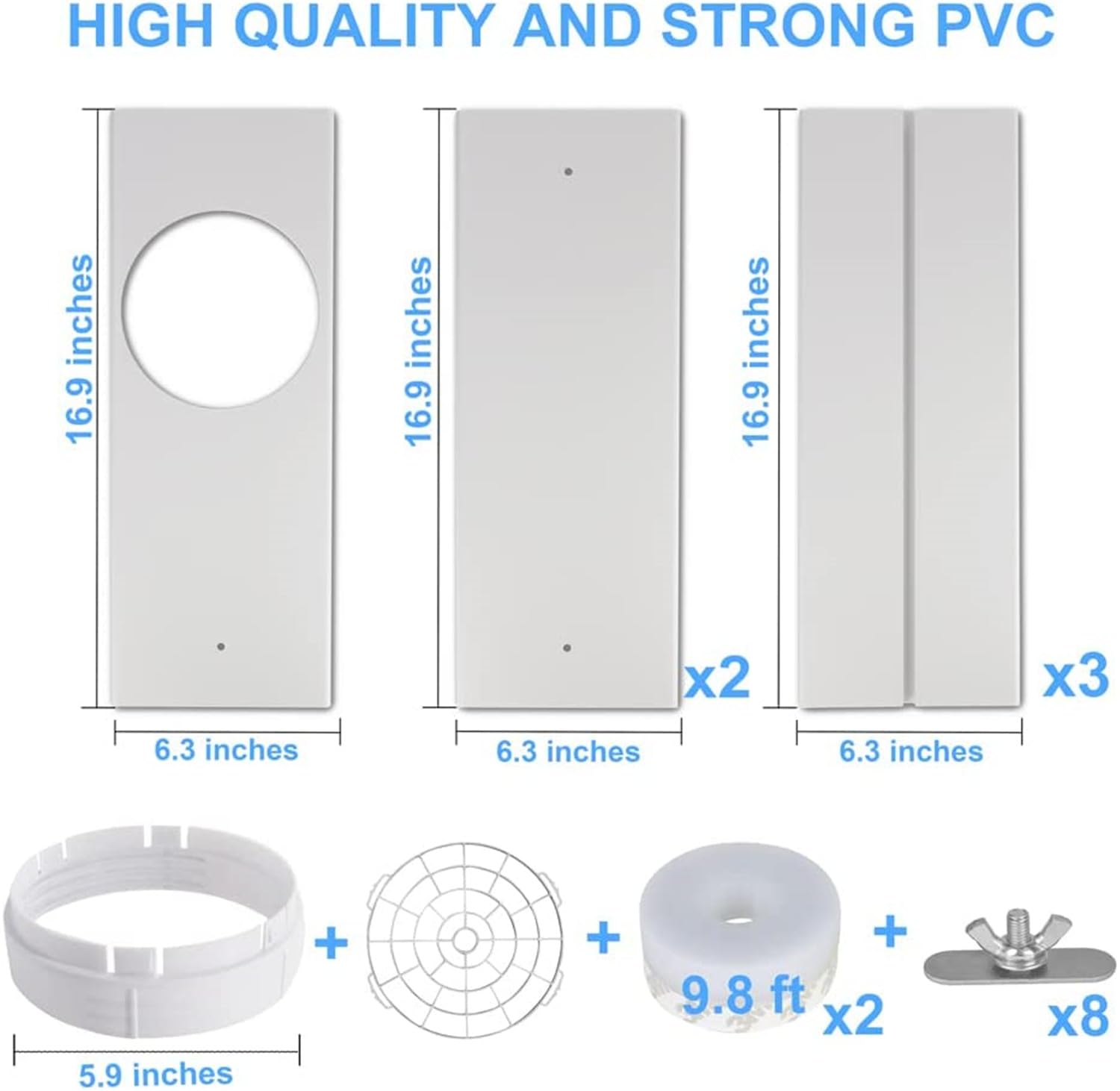 Kit Ventana Aire Acondicionado Portátil, Placas de Sellado de Ventana Corredera de Aire Acondicionado Portátil, Adecuado para Tubos de 5"/5,9" de diámetro, con Adaptador de Ventana (Ø15cm, 43-229cm)