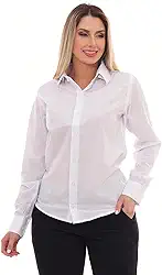 Camisa Social Feminina Lisa Manga Longa Estruturada Slim