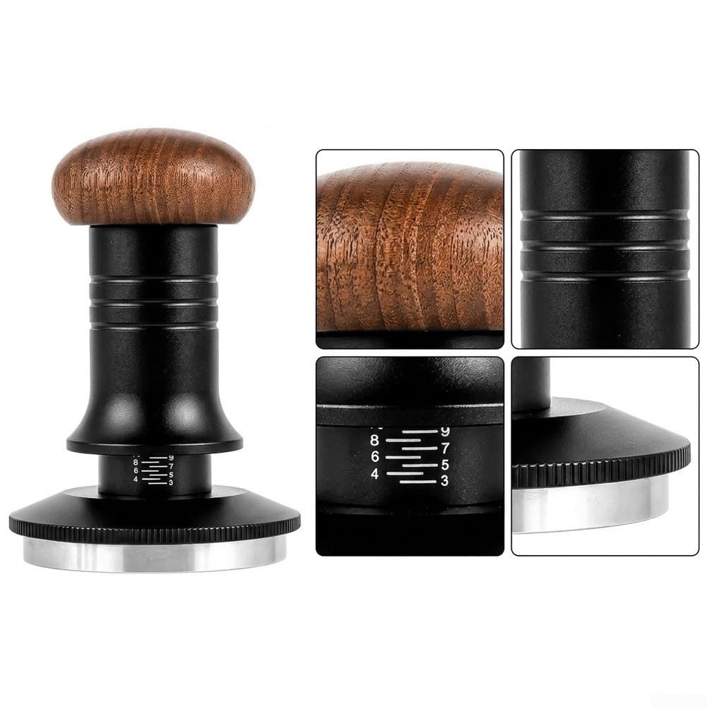 Tamper do kawy, 51 mm, stal nierdzewna, z drewnianym uchwytem, precyzyjne zagęszczenie narzędzi barista, czarny