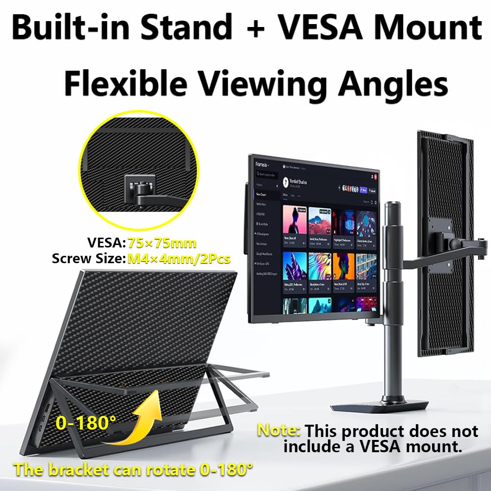Schermo tattile portatile OLED da 13,3 pollici, display da viaggio HDR 1080P, 500 linee, secondo monitor esterno ultra sottile per laptop, Mac, PC, Android, telefono/tablet (senza tocco)