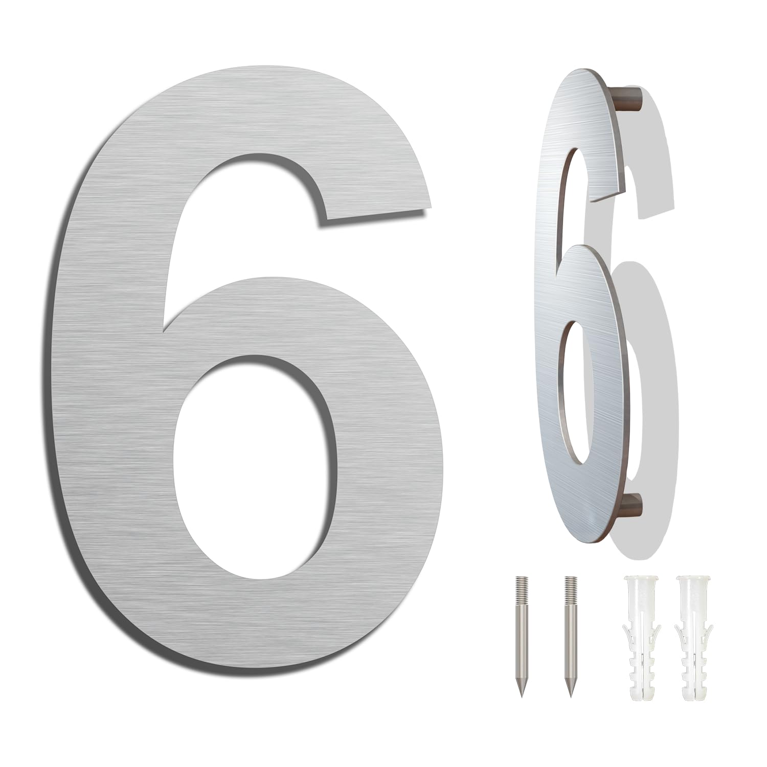 Edelstahl Hausnummer große - Wetterfest und Pflegeleicht - Metallic Mattes Silber Finish - Moderner Schwebender Aussehen und Einfache Installation - Höhe 230 mm - Arial Ziffer 6/9