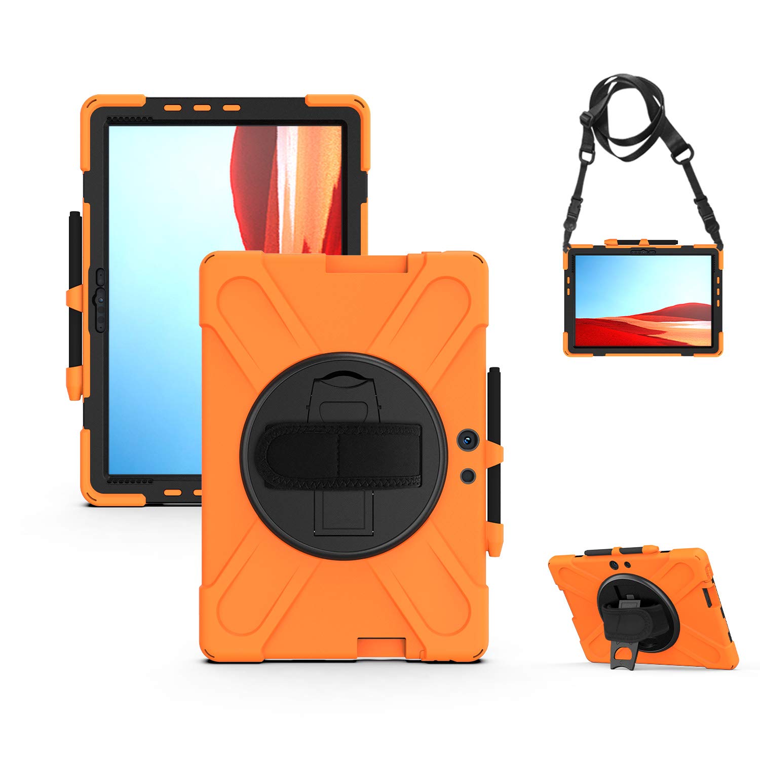 Coque Surface Pro X antichoc robuste orange avec poignée et support de protection - 8