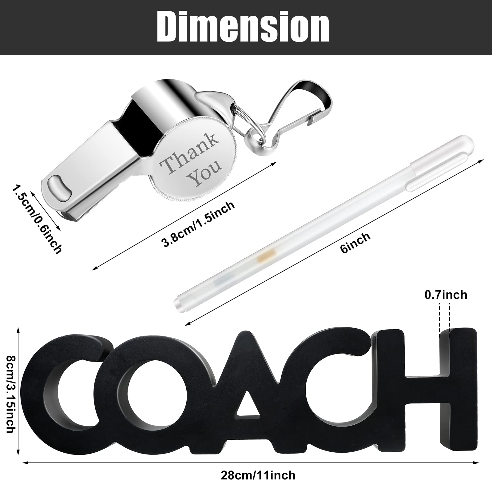 Yalikop 3 Pcs Coach Gifts Football Coach Wood Sign Thank You Whistle Marker Pen Stainless Steel Whistle with Rope for Men Women Soccer Baseball Volleyball Sports Gifts