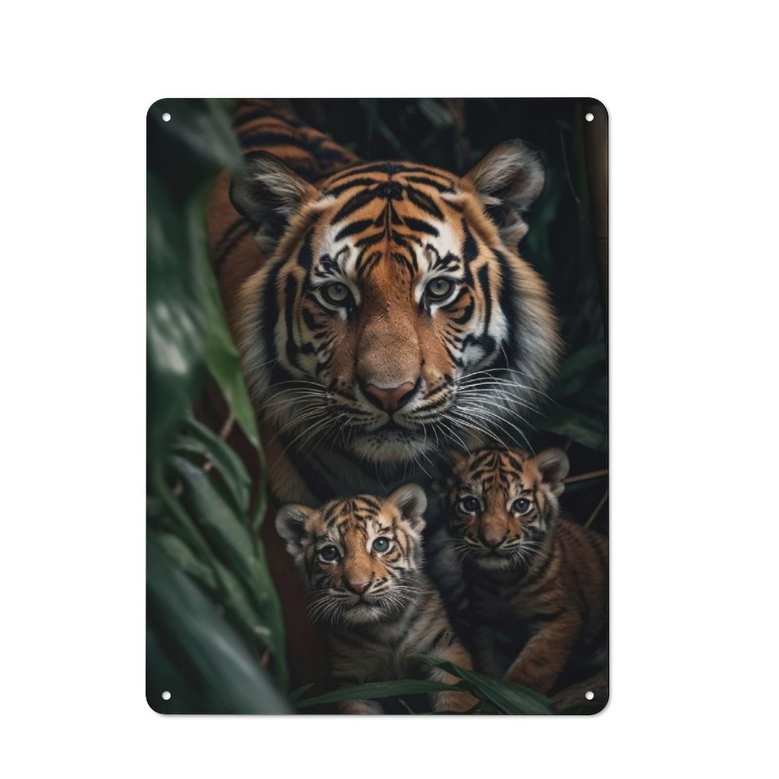 Junmoney Style-16 Tiger With Cubs Tin Wall Sign 40X30cm, Loft Style Industrial Wall Decor For Loft, Studio, Office Or Creative Room