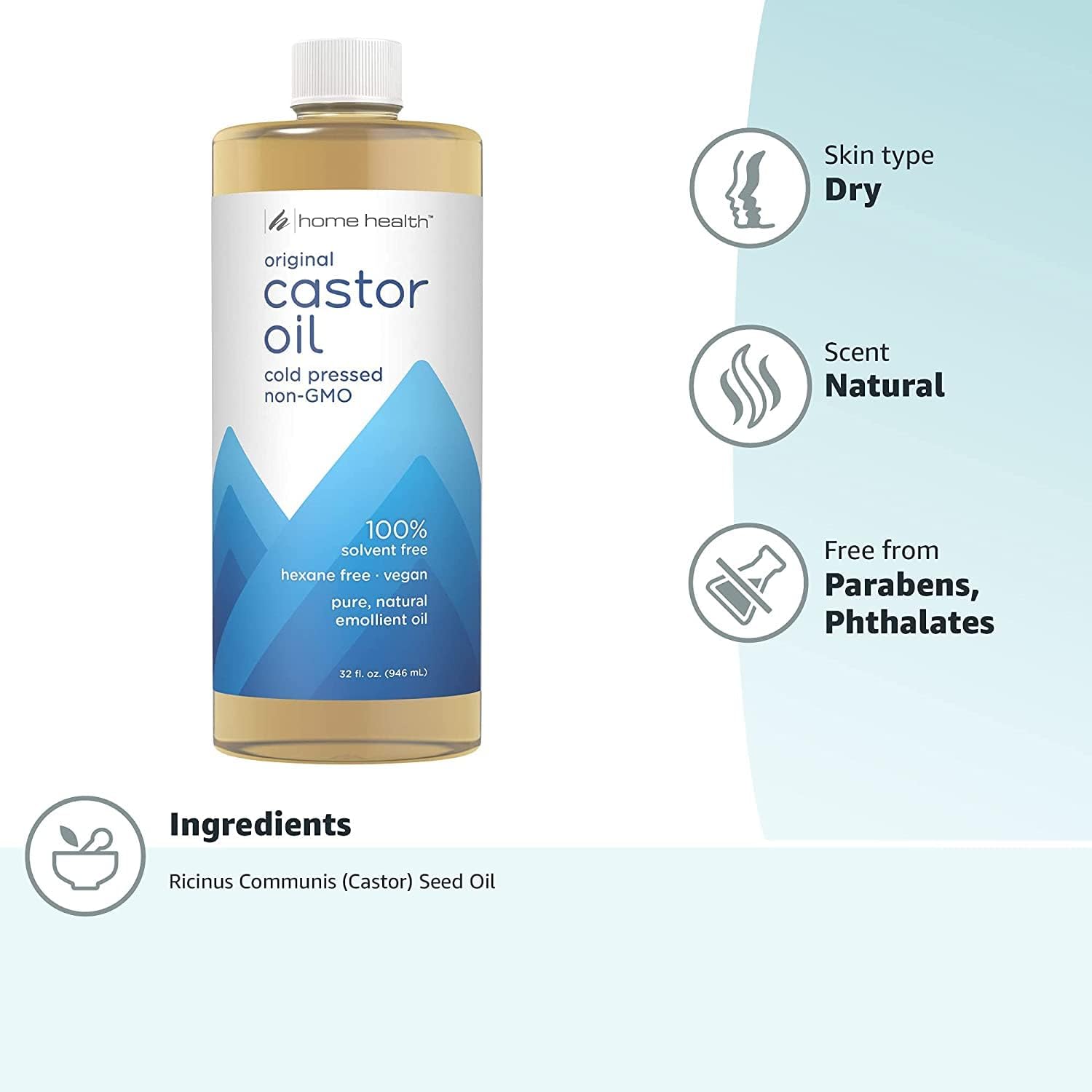 Castor Oil - 32 fl oz, Pack of 2 - Conditioning Oil for Body, Skin & Brows - Non-GMO, USDA-Certified Organic - Cold Pressed - Solvent & Hexane Free