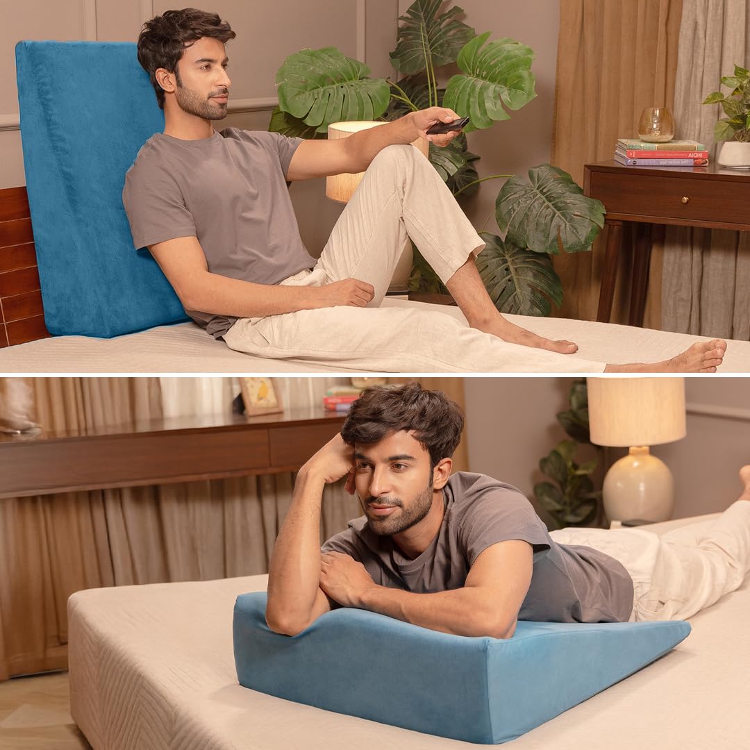 UrbanBed Orthopedic Wedge Pillow with Latex Foam for Back Support, Acid Reflux, Lounging, GERD, Leg Elevation Bed Wedge Cushion with Machine Washable Cover in X-Large Size (26"x22"x9") Mystique Teal