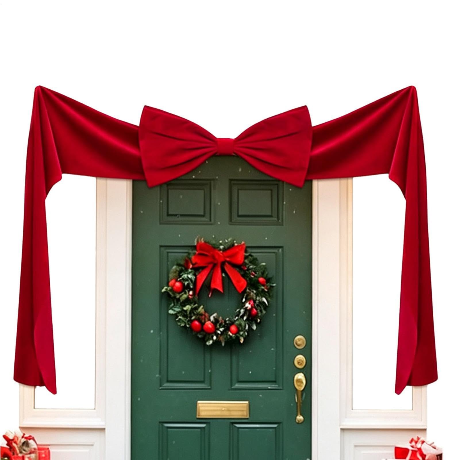Weihnachtsbaumschleife Roter Kranzschmuck mit Langen Bändern | 50 cm x 180 cm extra große Baumspitzenschleife für Terrasse & Außen, Wand, Fenster, Haustür, Wohnzimmer,