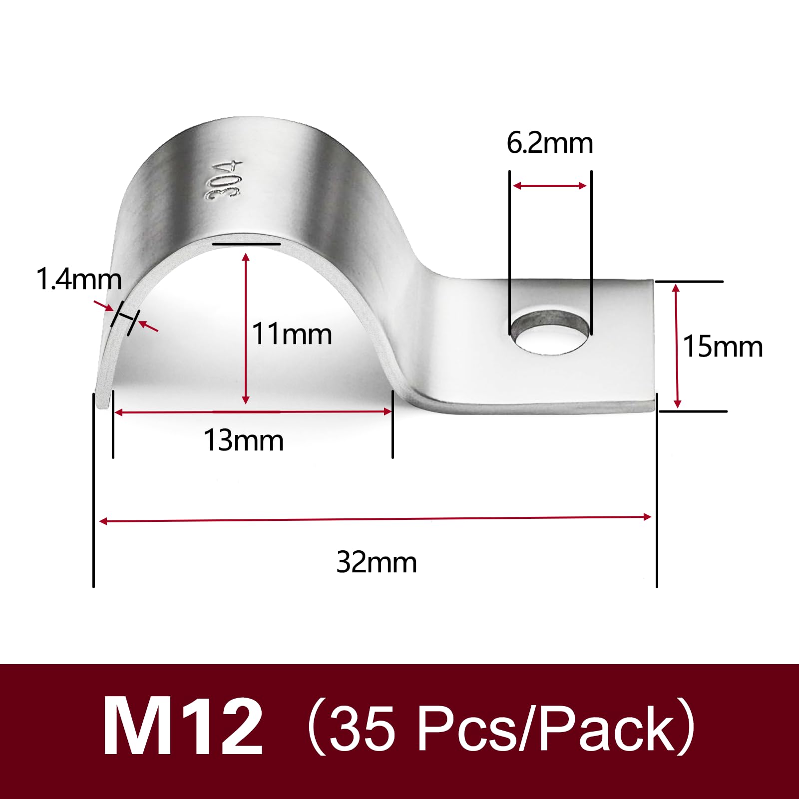 Ezitruz 35 Pcs 12mm Pipe Clips, 304 Edelstahl 1 Hole Pipe Strap Clamps, Metal Cable Clips, Silver, 12MM-35pcs - Image 2