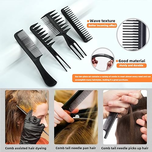 Miniatura 2 de Juego de 10 peines para peinar el cabello, estilista profesional para mujeres y hombres (negro)