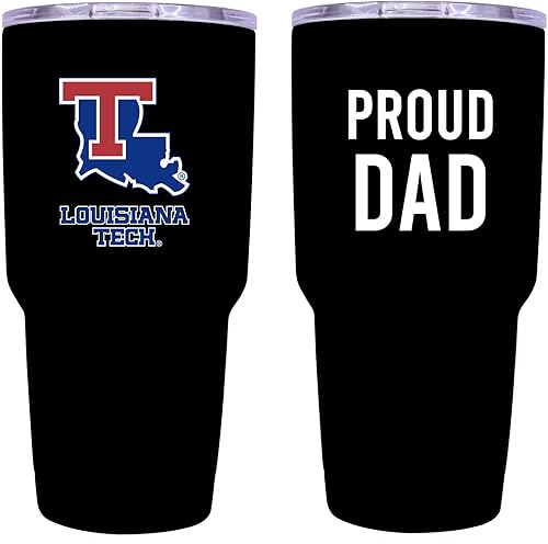 Louisiana Tech Bulldogs Proud Dad - Vasos aislados de acero inoxidable de 24 onzas, color negro. Producto oficial universitario