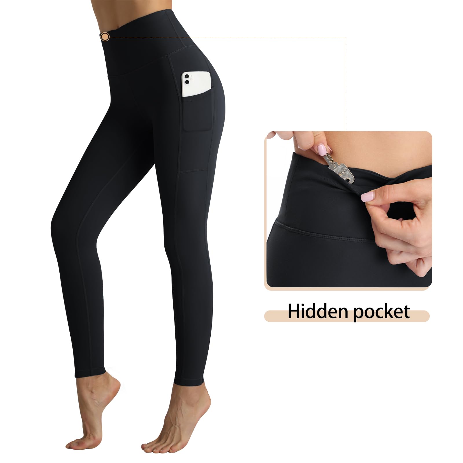 RIMLESS 7 Leggings para Mujer con Bolsillos Cintura Alta Algodón Pantalones Yoga Entrenamiento Correr Compresión Atlética Pantalones Capri 7/8 Longitud-Negro, M