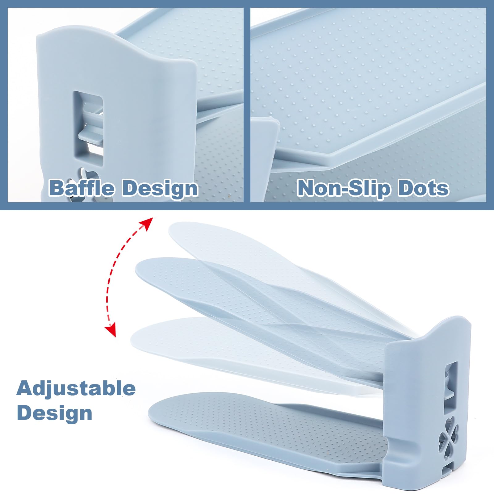MXTIMWAN 10 Piezas Organizadores Ajustables de Zapatos, Soporte de Calzado de Altura Ajustable, Material PP, Zapatero Simple para Apilar los Zapatos, Ahorra Espacio