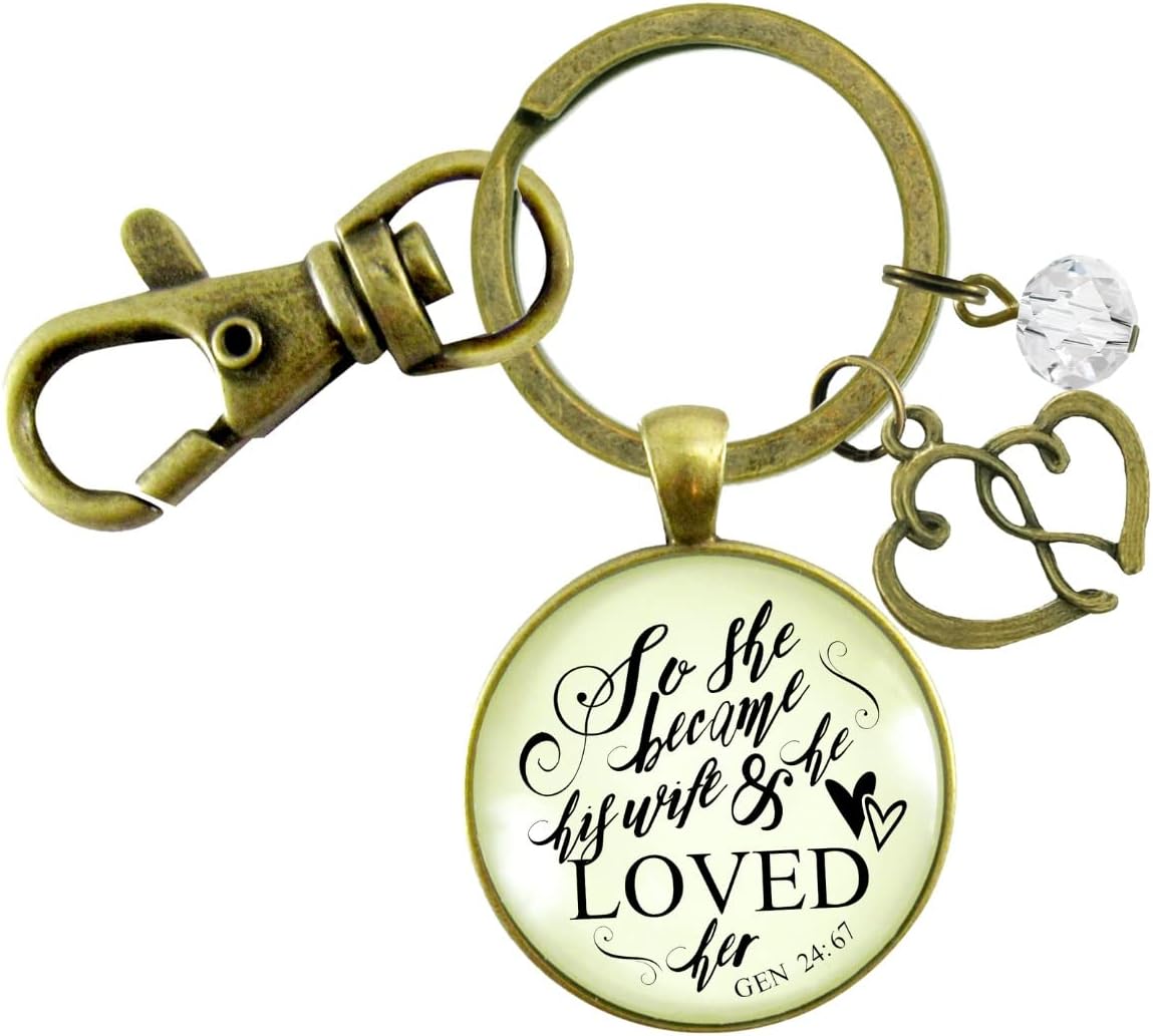 Gutsy Goodness Love My Wife Keychain Sentimental Faith Theme Handmade Message Jewelry Key Ring Fob Purse Clip Gift Box