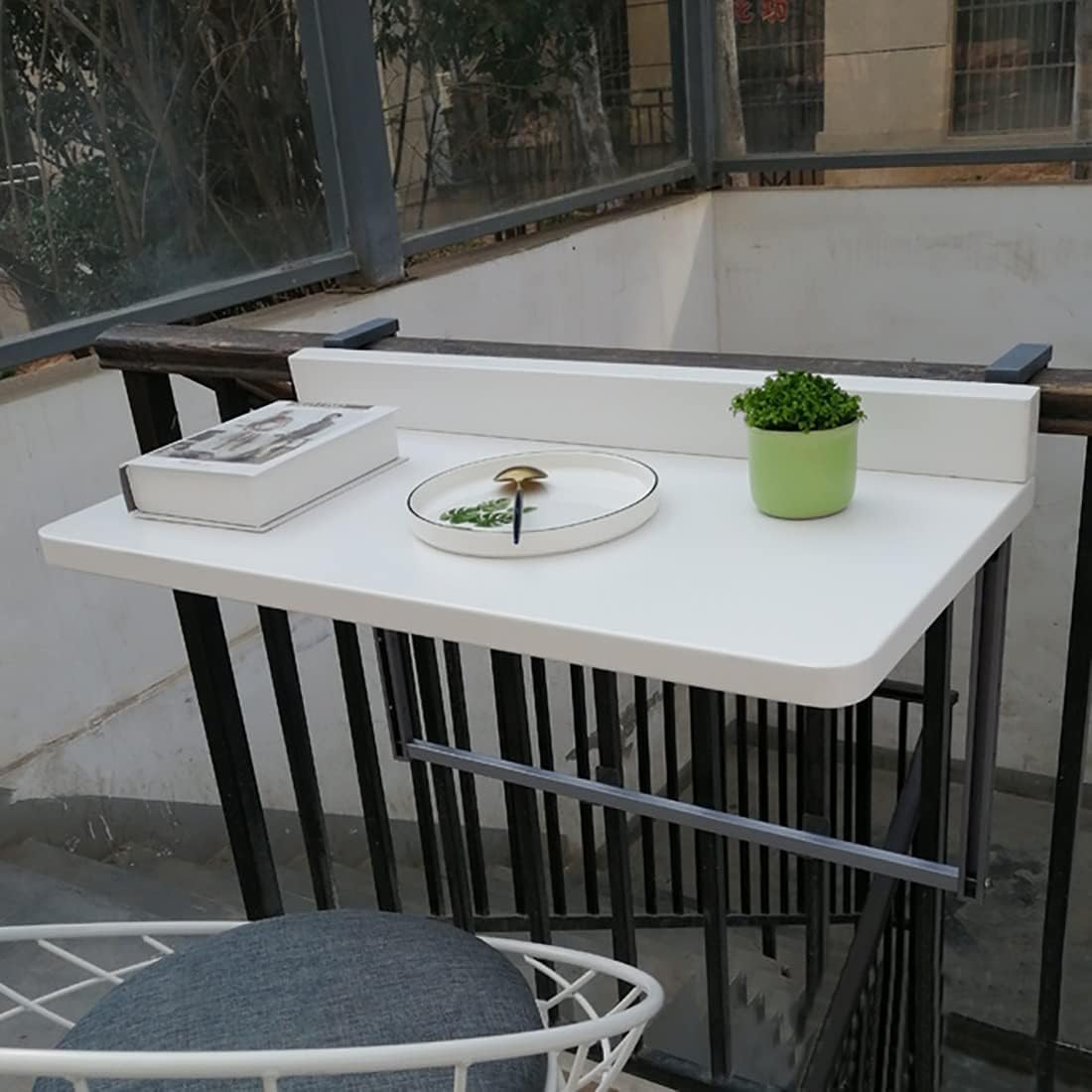 Mesa de balcón colgante plegable para barandilla, mesa auxiliar blanca para balcón, bar, escritorio, 80 x 40 cm