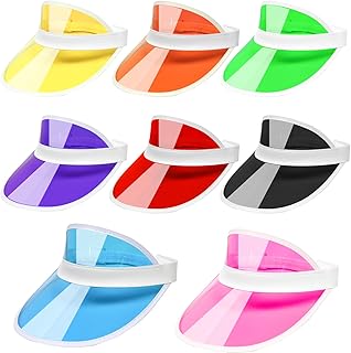 8 Pcs Unisex 80s Style Retro Neon Sun Visor Women Plastic Visors Retro Sun Hat for Golf,Sport Fancy Dress