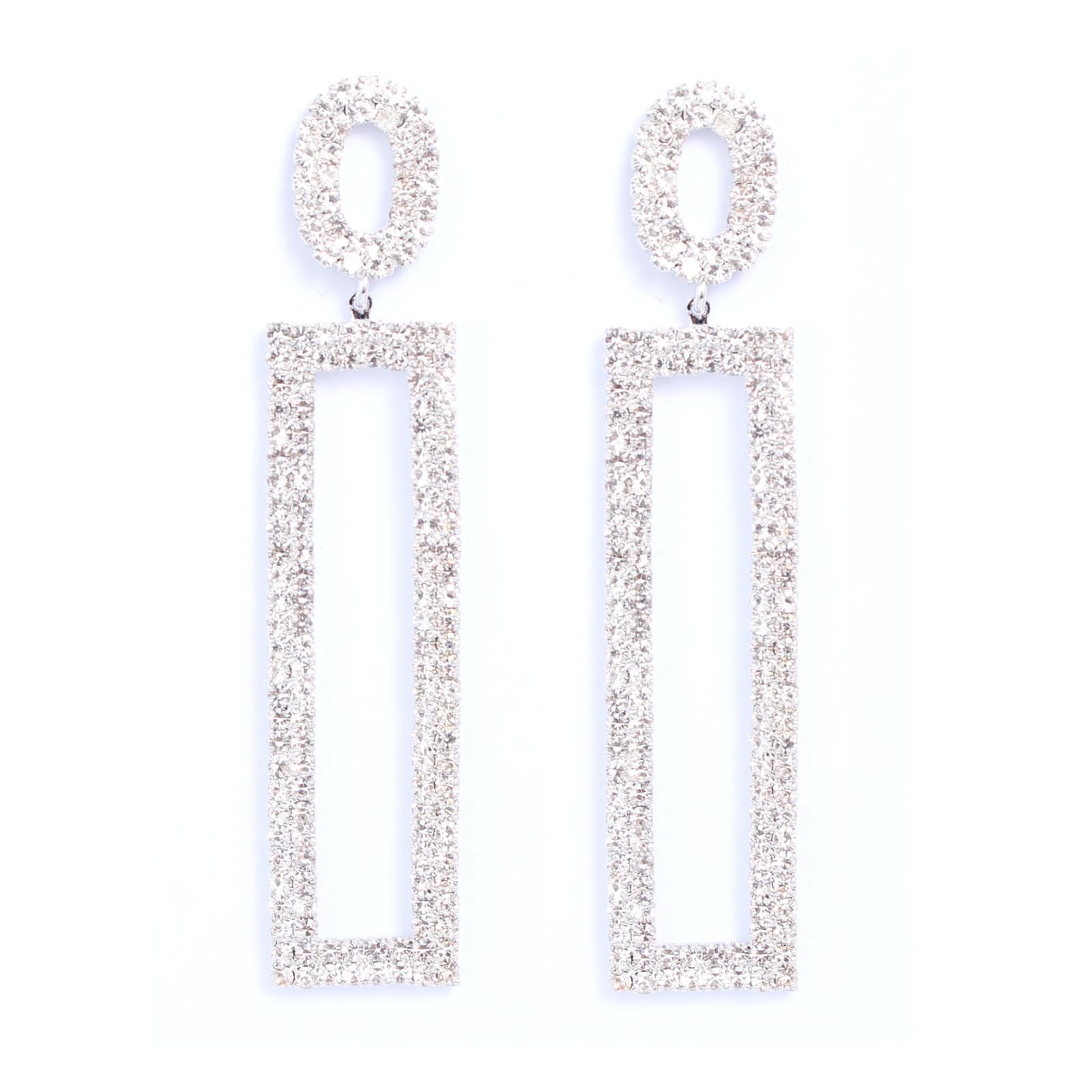 ATIMIGORhinestone Statement Dangle Earrings CZ Geometric Drop Party Prom Wedding Earrings Silver/Gold Fashion Jewelry for Women Bridesmaids