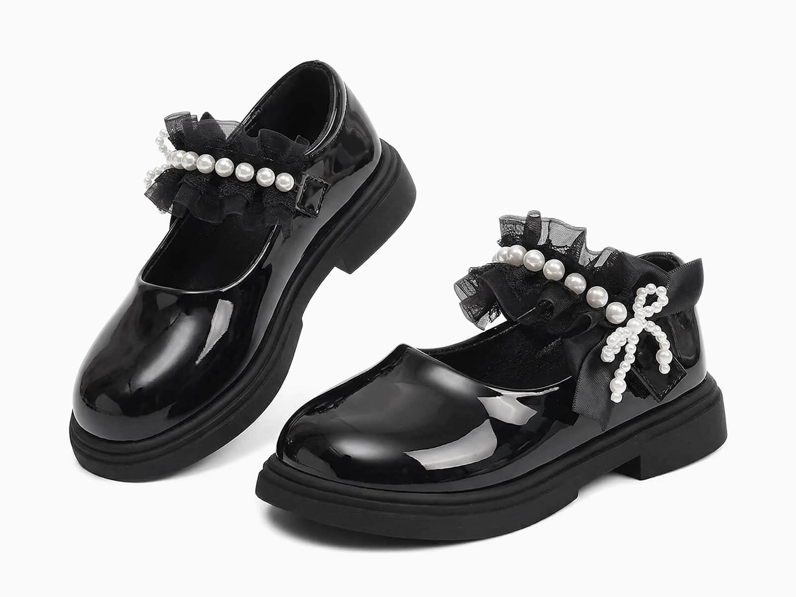 Haloumoning Mary Jane Mädchen-Schuhe, Perlenriemen, Ballerinas, Blumenmädchen, Hochzeit, Party, Pumps