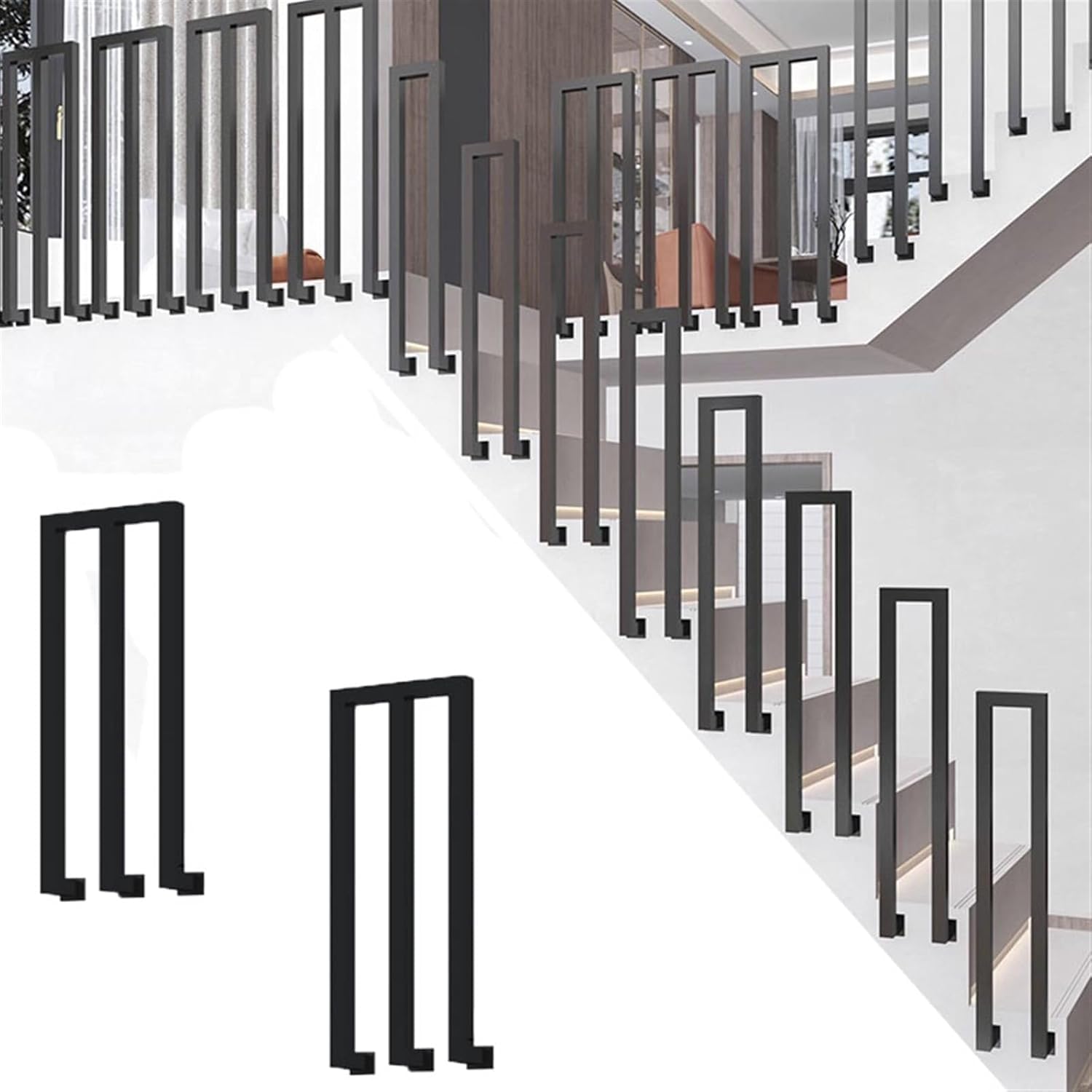 Rampe d'escalier extérieur en fer forgé en U de 50 cm fixe pour éviter les glissades sur balcon