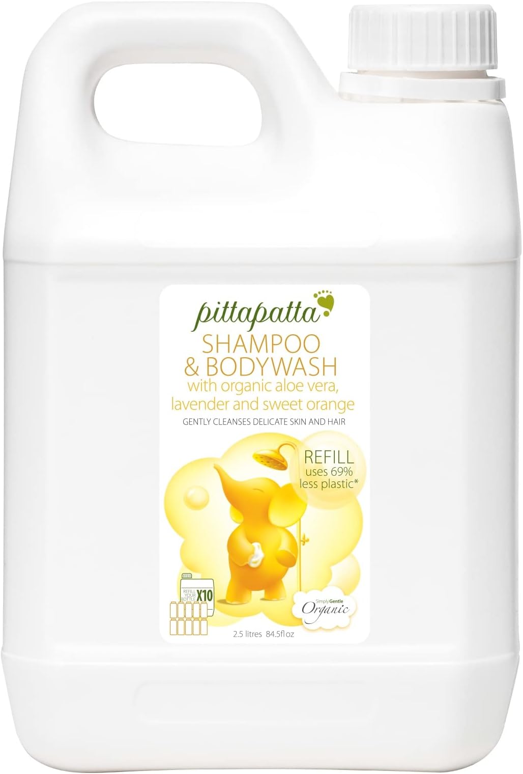 pittapattaOrganic Natural Baby Shampoo and Body Wash, by Simply Gentle - Moisturising Body Wash with Cleansing Agents - Baby-Safe with Lavender, Chamomile & Aloe Vera - 2.5LCompact by Design (Certified by Amazon)