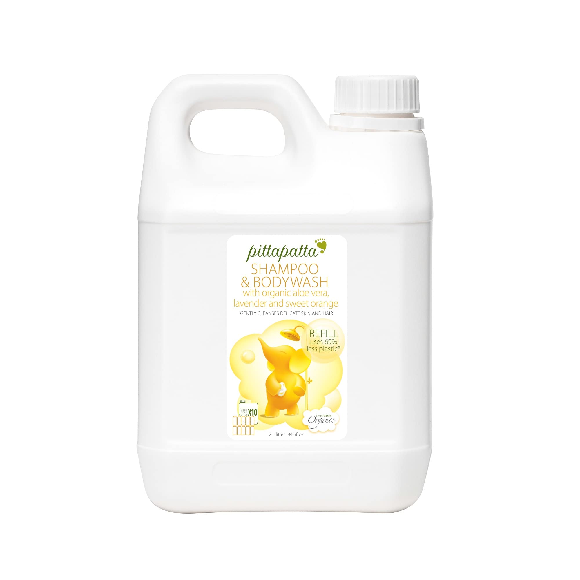 pittapattaOrganic Natural Baby Shampoo and Body Wash, by Simply Gentle - Moisturising Body Wash with Cleansing Agents - Baby-Safe with Lavender, Chamomile & Aloe Vera - 2.5LCompact by Design (Certified by Amazon)