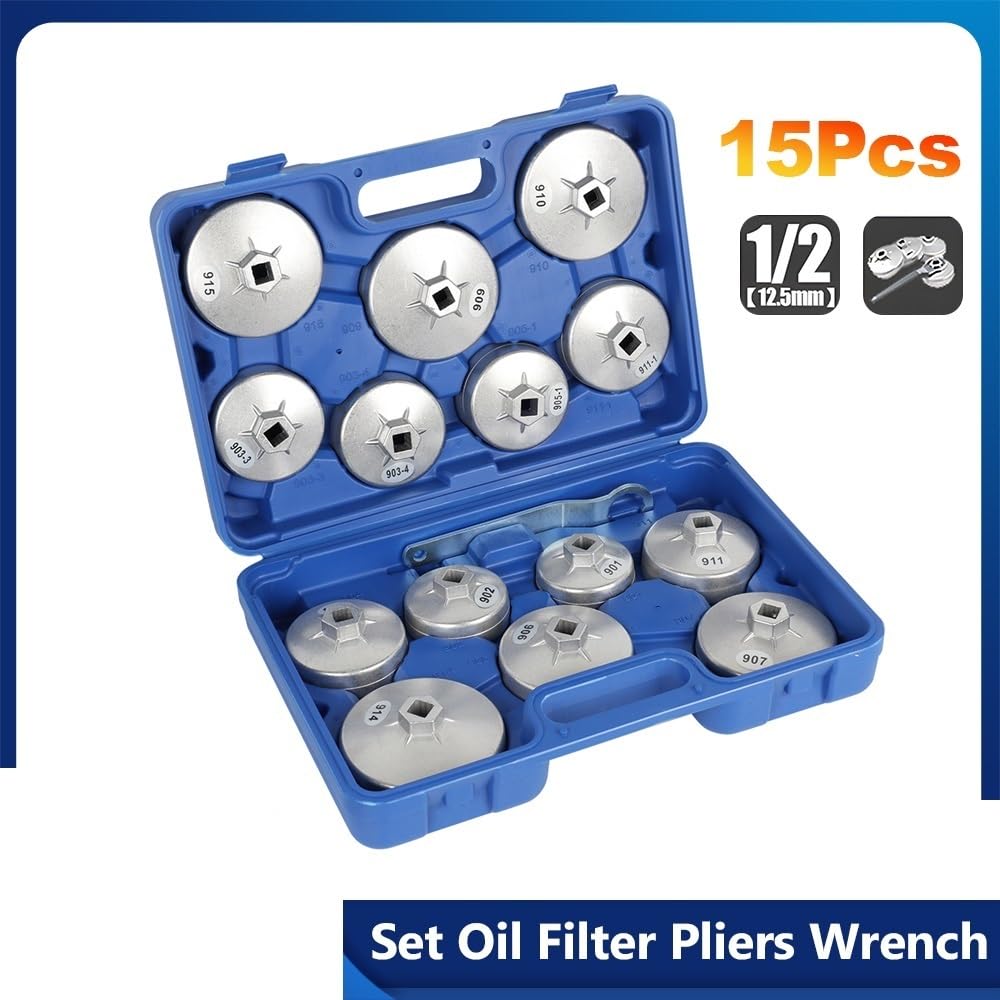 Juego De 15 Piezas Llaves Vaso Para Filtros Aceite Y Tapones Coche, Kit Herramientas Para Extraer Entrada 1/2" (12,5 Mm) Filtro de aceite