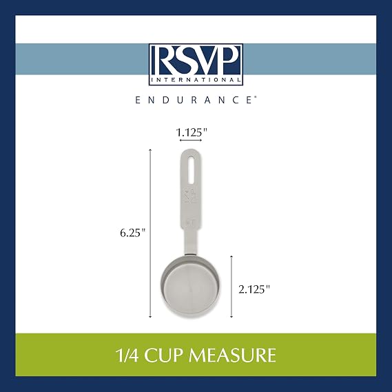 RSVP International Endurance Collection Kitchen Measuring Tools, Dishwasher Safe, 0.25 Cup, Individual, Stainless Steel