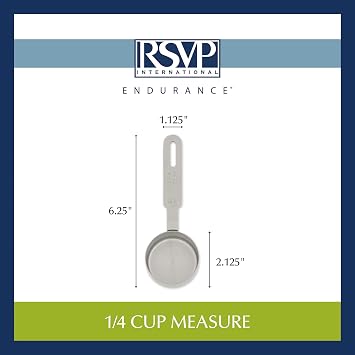 RSVP International Endurance Collection Kitchen Measuring Tools, Dishwasher Safe, 0.25 Cup, Individual, Stainless Steel
