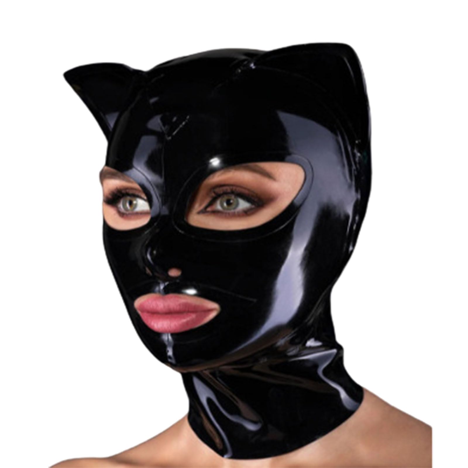 Máscara de látex negra XXL unisex con ojos abiertos y cierre de cremallera