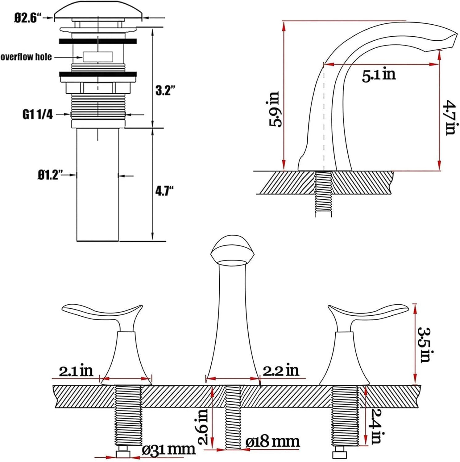 New Product Comllen 3 Hole Modern Brushed Nickel Bathroom Faucet, 8 Inch Two Handle Bathroom Sink Faucet Lavatory Widespread Vanity Faucet with Pop-up Drain