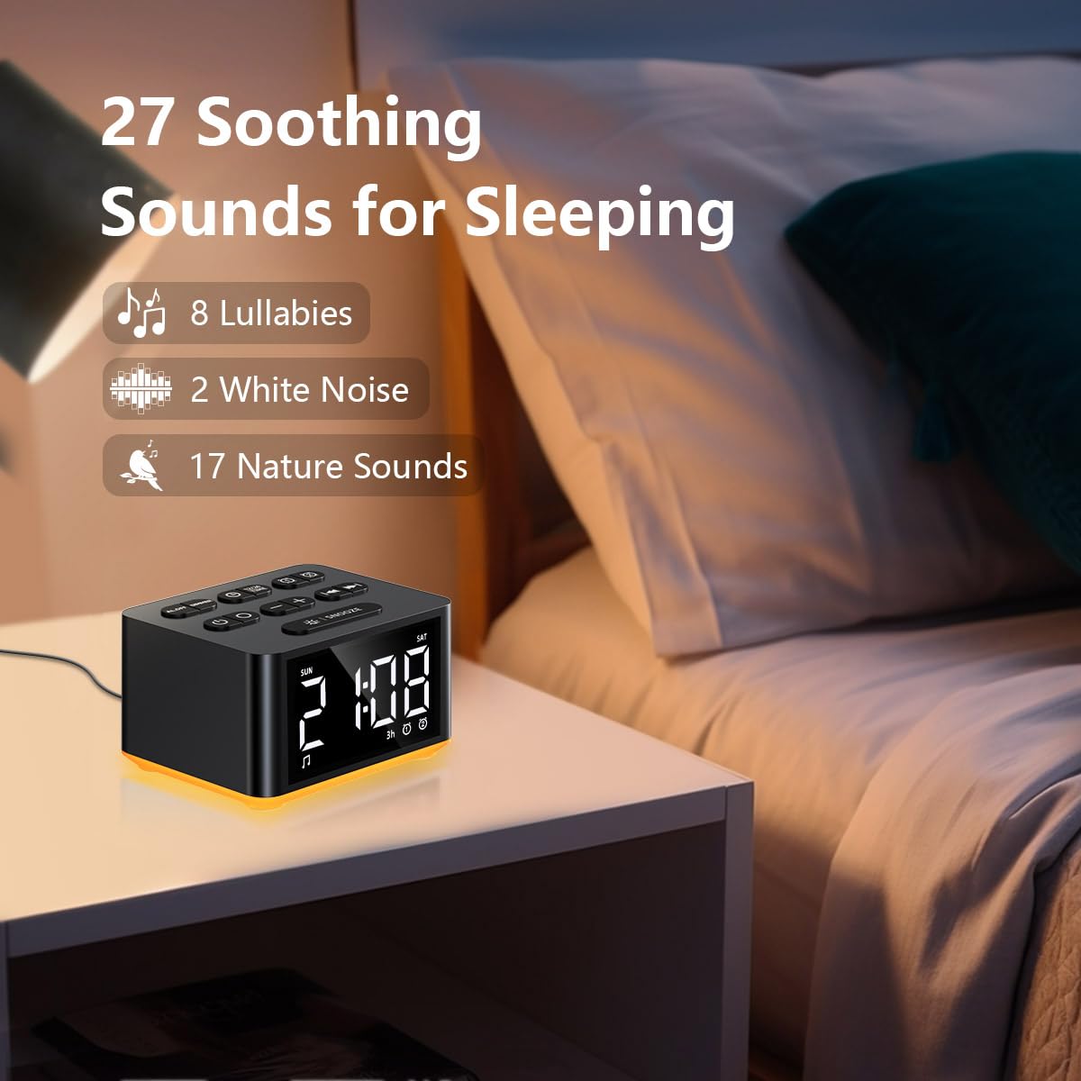 【3 in 1】 Sound Machine Dual Wecker Nachtlicht Weiß Rauschen Maschine 27 Schlafgeräusche für Erwachsene Kinder Präzise 32 Stufen Lautstärke Schlaf-Timer Speicherfunktion Digitaluhr mit 30