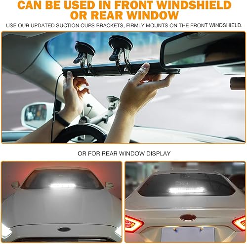 Miniatura 5 de Xprite Barra de luz estroboscópica de aluminio para parabrisas con ventosas, visera LED blanca súper brillante, cubierta trasera, advertencia de