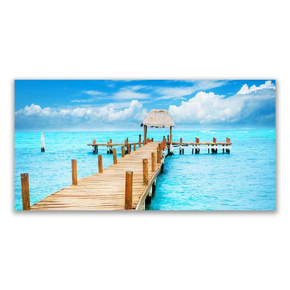 Tableau Mural Moderne Pont de Mer en Verre Acrylique 120x60 cm pour Salon Lumineux