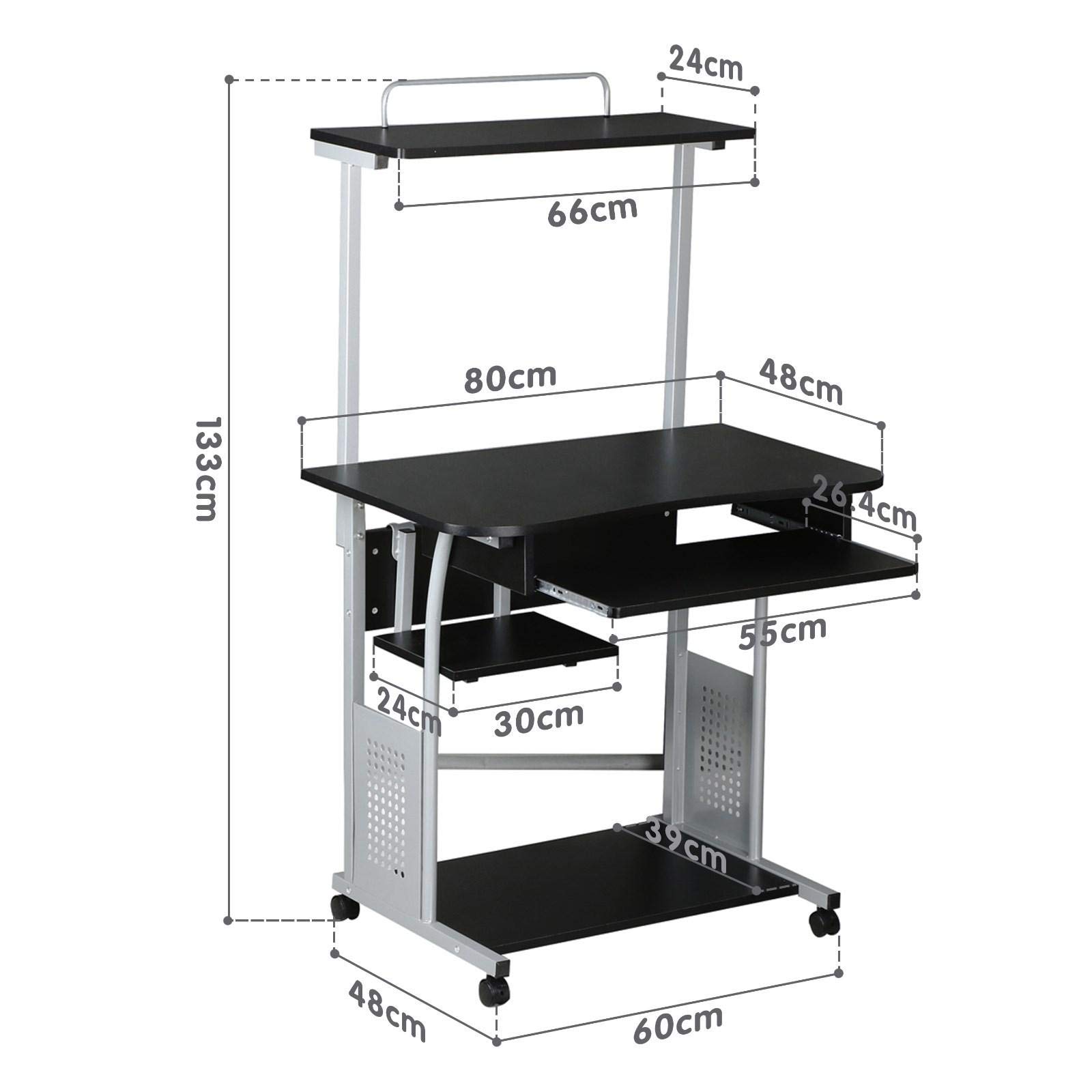 Yaheetech 2 Tier Rolling Computer Desk w/Keyboard Tray and Printer
