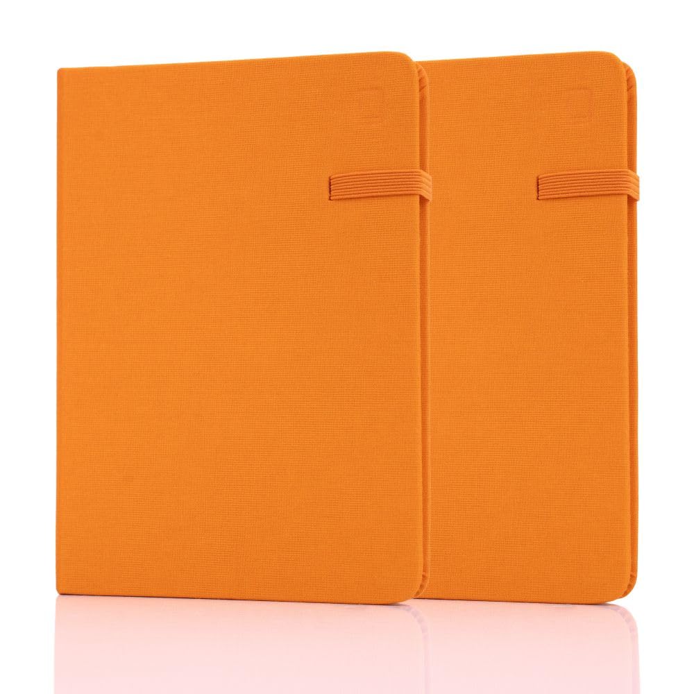 Railex Modena Linen Journal A5 Notebook - PACK OF 2 - MANDARIN BREEZE Dotted Notebook, To Do List Diary with Pocket, Gratitude Journal, Pocket Note Book, Journals for Women & Men