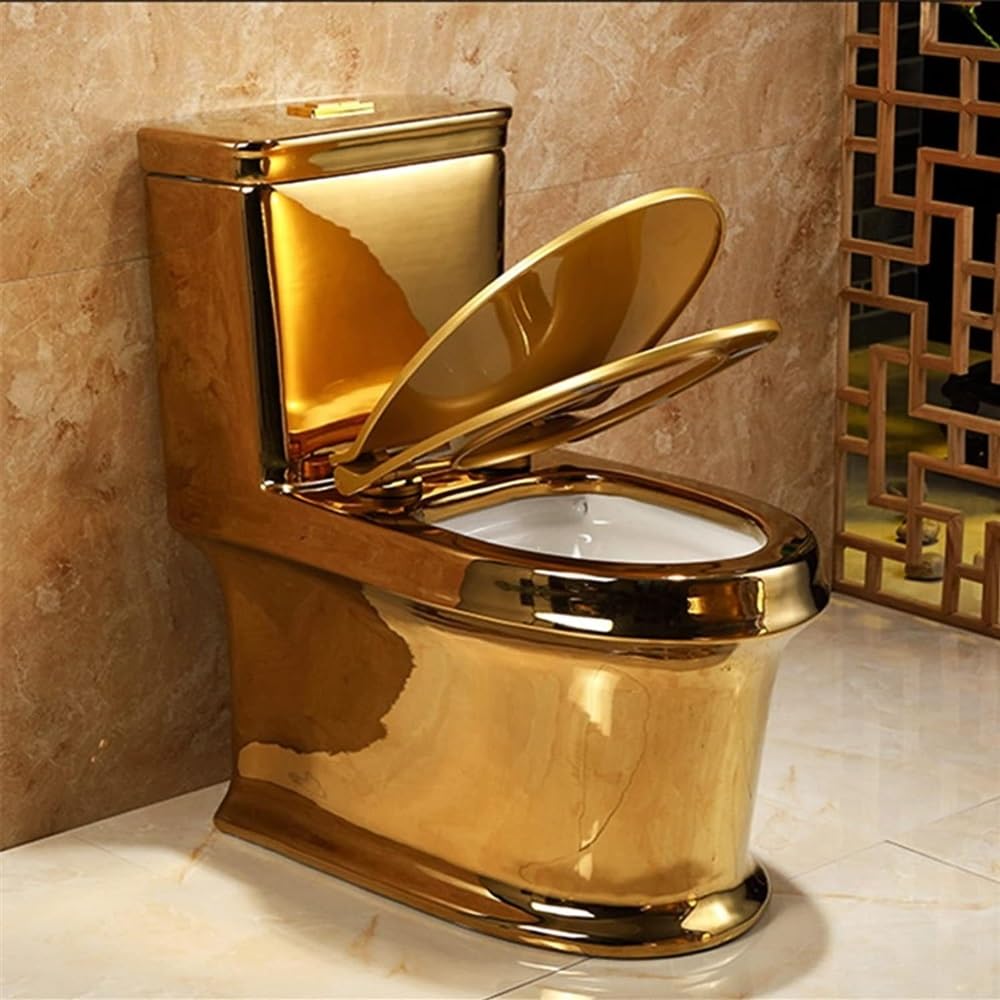 Toliet Gold Toliet - Tazón con asiento cómodo, inodoros para baños, inodoro de una pieza, inodoro alargado con altura cómoda, toliet de doble descarga