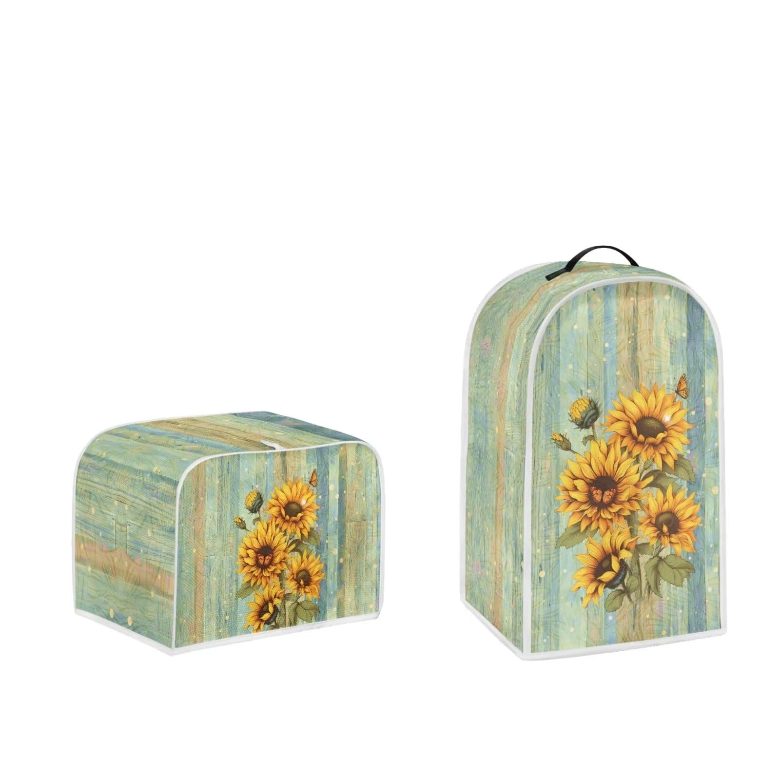 doginthehole Sunflower Small Appliance Covers Set - 2 Slice Toaster + Blender Dust, Washable Stand Mixer, Bread Maker Machine & Bakeware Protector Kitchen Organizer Bag