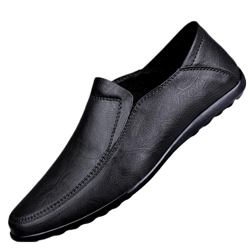 Shoes Soft Loafers for Men Solid Color PU Leather Round Toe Flat Heel Anti-Slip Fashion Slip-ons