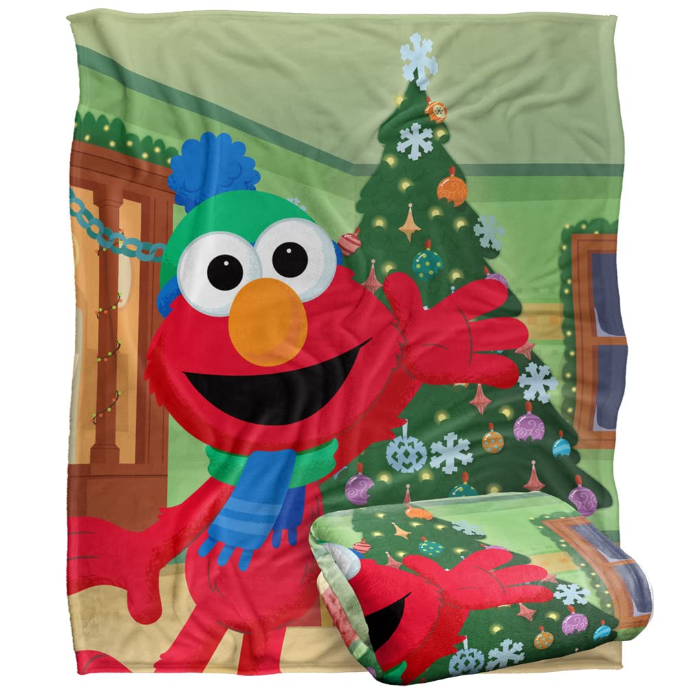 Sesame Street Elmo Furry Friends Forever Christmas Tree Throw Blanket - Silky Touch - Super Soft - 152 x 127 cm