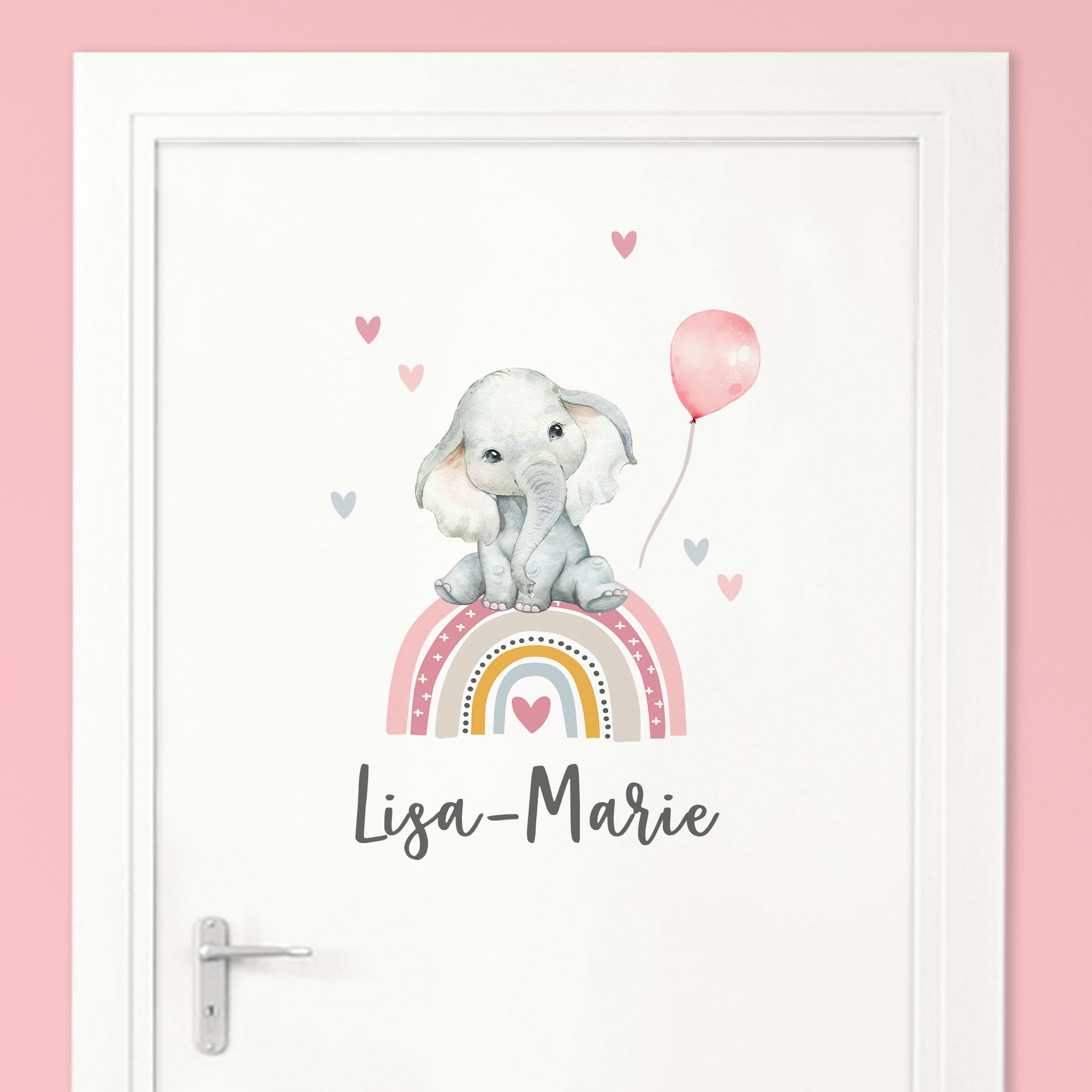 Little Deco Türaufkleber, Wandtattoo Kinderzimmer, Wandsticker, Sticker personalisiert, Babyzimmer Deko, Wunschtext Aufkleber, Tür Namensschilder Kinder, Stickers selbstklebend, Elefant Regenbogen