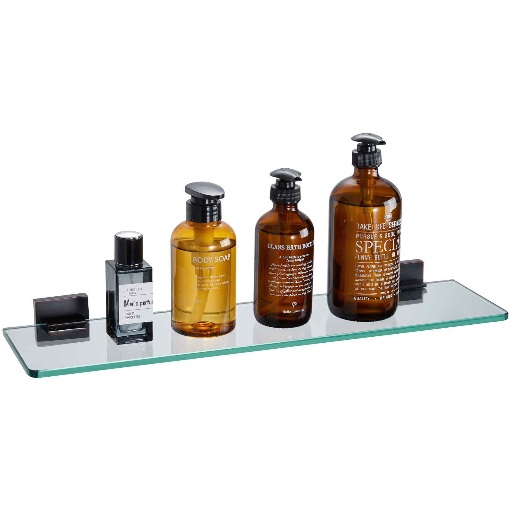 KOKOSIRI Floating Bathroom Glass Shelf Wall Mounted Shelves Kitchen Storage 20'' x 5.6'' Tempered Glass Oil Rubbed Bronze Stainless Steel B1106ORB-L20