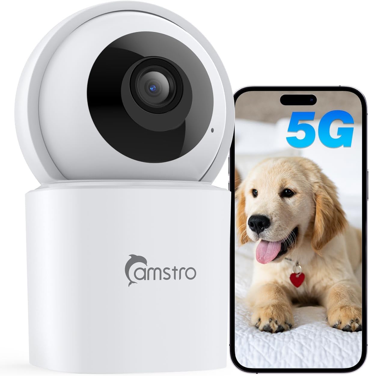CAMSTRO 3K Indoor Security Camera, Baby/Pet Monitor Camera, 360° Pan & Tilt for Home Security, 2.4/5GHz WiFi, Night Vision, Two-Way Audio, SD Card/Cloud Storage, No Monthly Fee, Works with Alexa