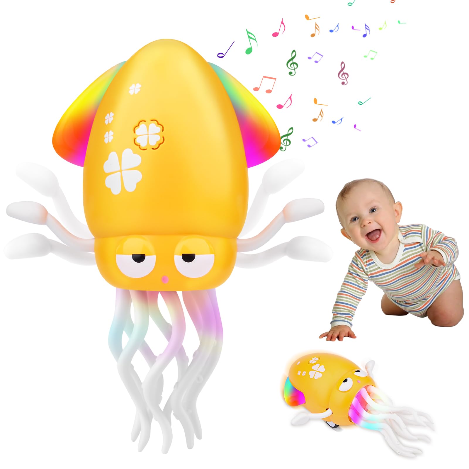 Dandin Magic Dancing Octopus,Electric Automatic Crawling Octopus Toy with LED Lights and Music,Electric Crawling Automatic Obstacle Avoidance Sensor Toys,Dancing Squid Toy for Kids Boys Girls Gifts