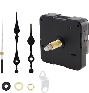 Quartz Clock Movement Mechanism 24mm 0.94inch Shaft Length 15mm 0.59inch Thread for Clock DIY/Repair with White Hands Pointer Set, Metal Hook Black, 24 mm - for Faces 9-13mm Thick