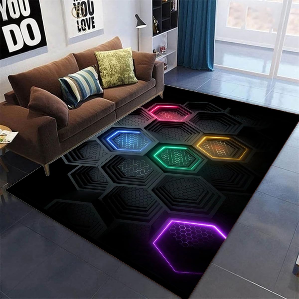 Tappeto Camera Ragazzo Bambini Bambina, Tappeto Scendiletto Antiscivolo, Carpet Camera da Letto, Tappeto Zone Game 3D, Decorative Accessori Cameretta Gaming, Adatto per Scrivania e Sedia da Gaming